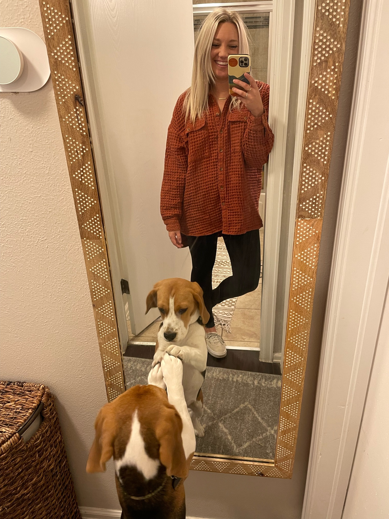 Dupe of the free people scout jacket - I think it’s more waffley than the scout & can snag more easily but it was on sale for $40 instead of FP $128

Size small
(I wear an XS in fp scout) 