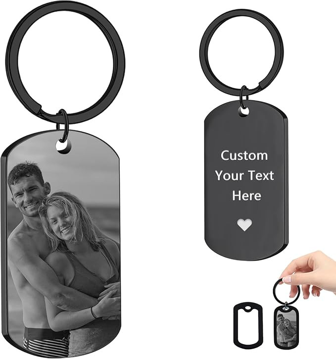 JUBOPE Double Sided Custom Personalized Picture Text Keychain Laser Engraved Keychain for Men Wom... | Amazon (US)