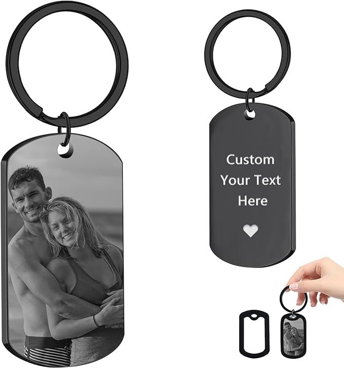 JUBOPE Double Sided Custom Personalized Picture Text Keychain Laser Engraved Keychain for Men Wom... | Amazon (US)