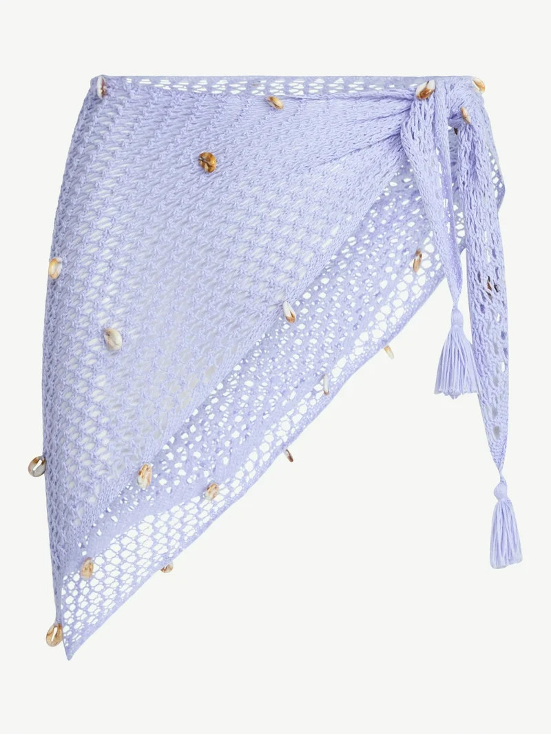 No Boundaries Fishnet Pareo with Faux Shells, One Size, Lilac Sea, Women's | Walmart (US)