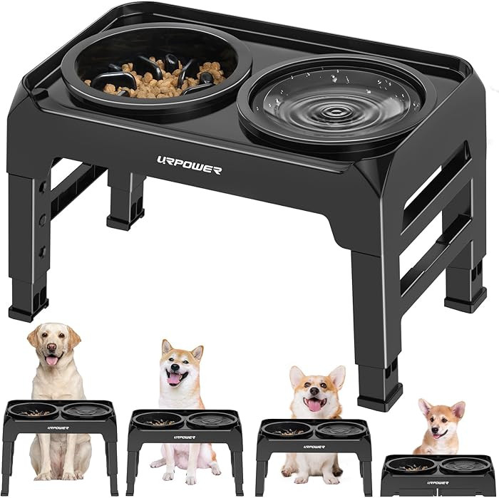 URPOWER 2-in-1 Elevated Dog Bowls Mess Proof Slow Feeder with No Spill Water Bowl 4 Height Adjust... | Amazon (US)