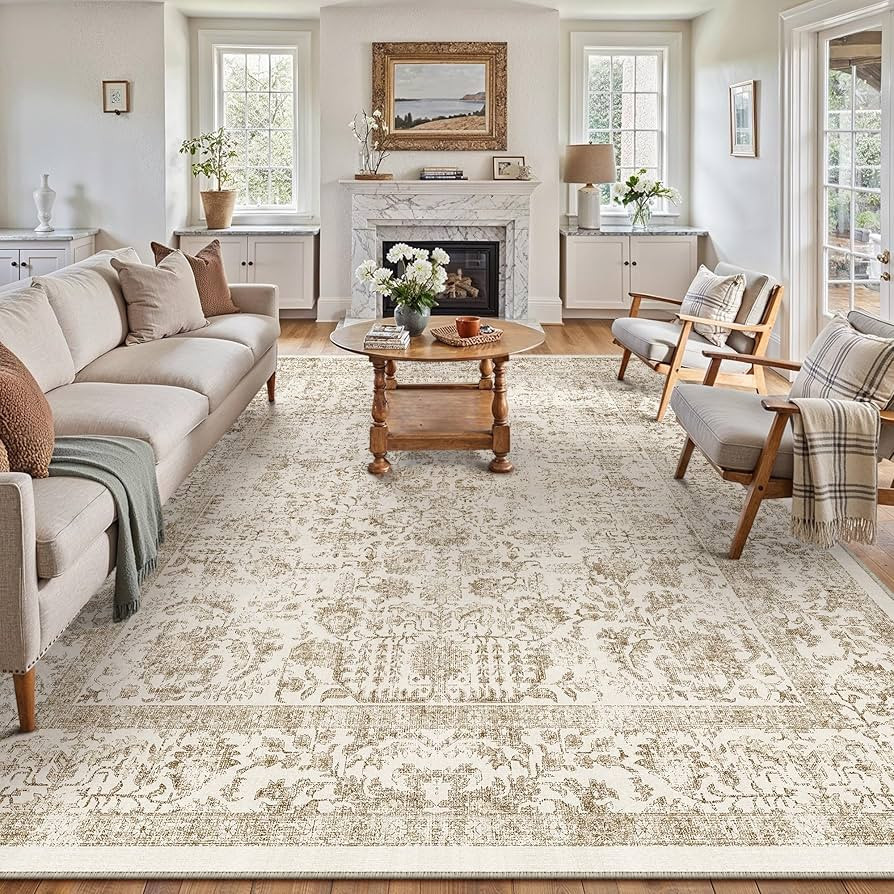 Light Brown Area Rug 10x14 Machine Washable Large Vintage Living Room Distressed Non Slip Carpet ... | Amazon (US)