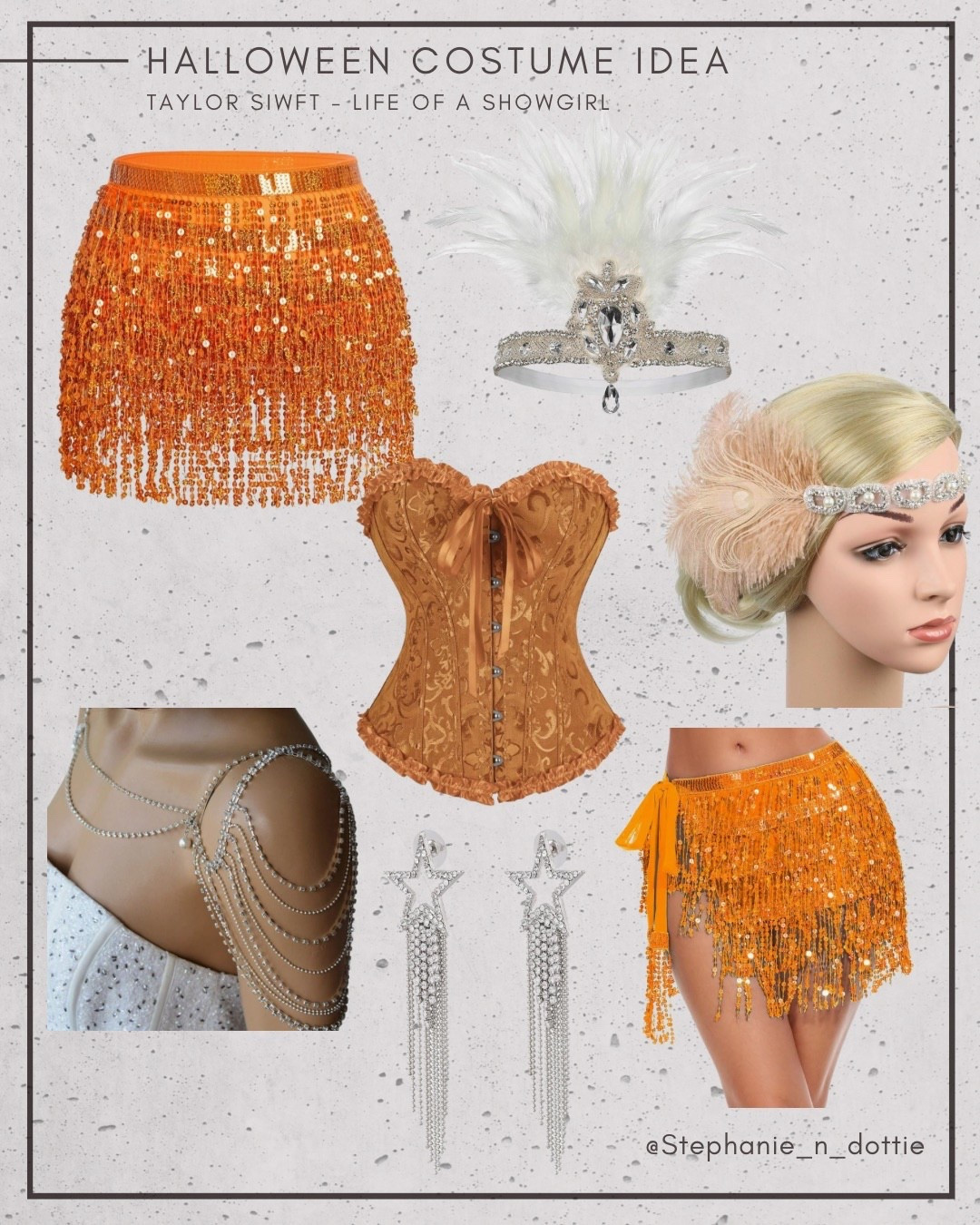 Halloween Costume Idea | Taylor Swift | Showgirl | Orange skirt | Orange top | Feather headband | Star earrings | Taylor Swift costume | Life of a Showgirl 

#LTKParties #LTKHalloween #LTKSeasonal