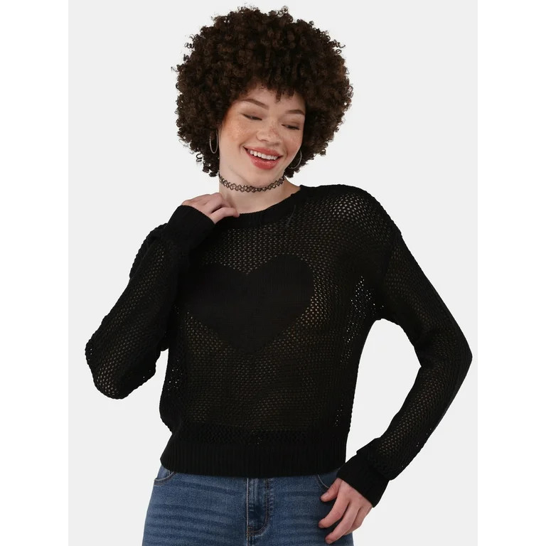 No Boundaries Heart Mesh Pullover, Lightweight, Women's, Sizes XXS-XXL - Walmart.com | Walmart (US)