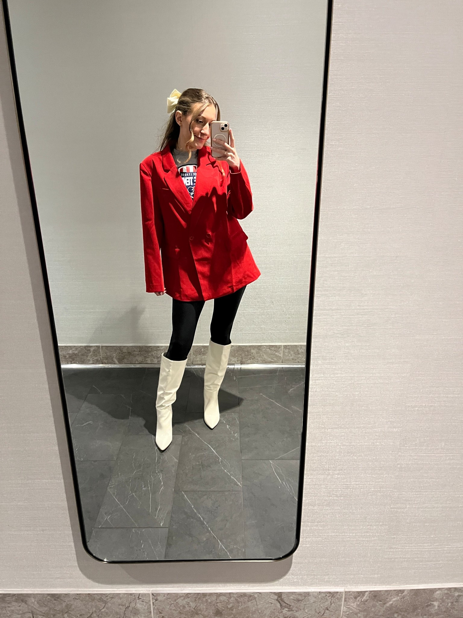 Game day fit 🎤

Bow: Amazon
Blazer: Amazon
Leggings: Amazon 
Boots: Lulus

#LTKHoliday #LTKootd #LTKgrwm