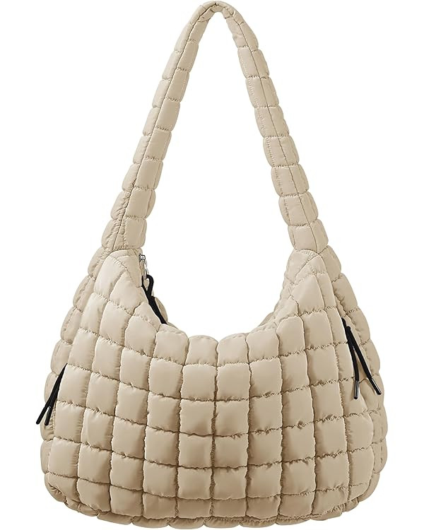 Quilted Puffer Tote Bag for Women Large Tote Bag Puffy Tote Bag with Zipper Lightweight Hobo Bag ... | Amazon (US)