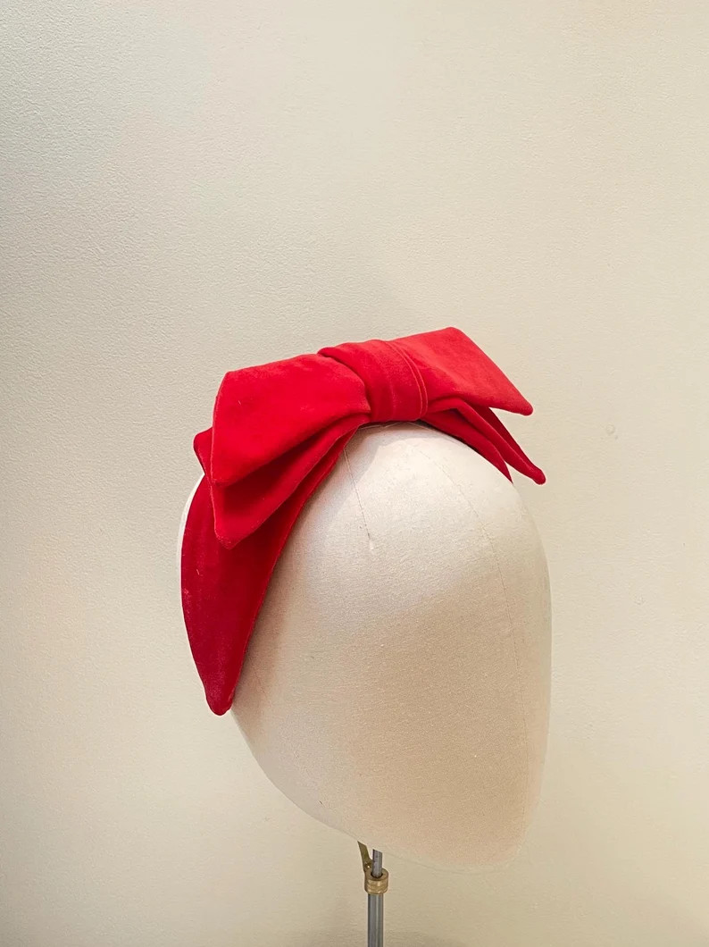 Red Velvet Bow Headband Fascinator, Handmade Headpiece - Etsy UK | Etsy (Global)