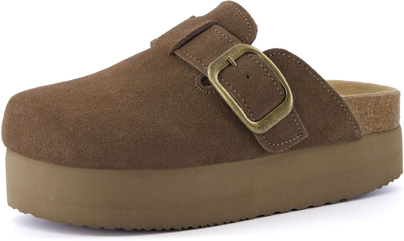 CUSHIONAIRE Women's Granola Genuine Suede Cork Footbed Platform Clog with +Comfort, Wide Widths A... | Amazon (US)