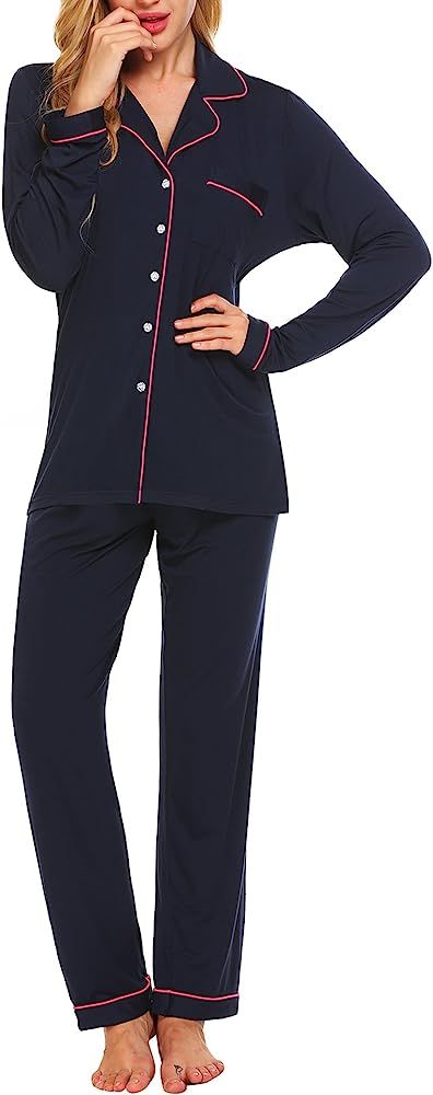 Ekouaer Sleepwear Womens Pajamas Set Long Sleeve Pjs Cotton Loungewear with Buttons XS-XXL | Amazon (CA)