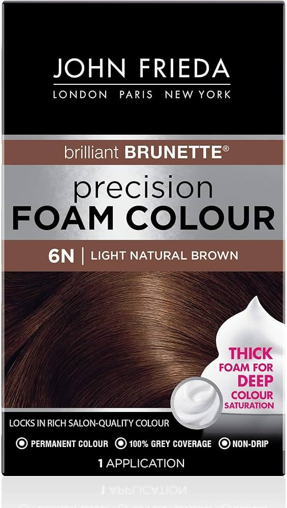 John Frieda Brown Permanent Precision Foam Hair Color Kit, Light Brown Hair Dye, 6N Light Natural... | Amazon (US)