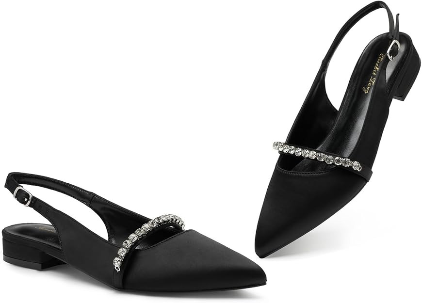 Elisabet Tang Women Slingback Flats with Rhinestone Pointed Toe Flats for Women Dressy Shoes | Amazon (US)