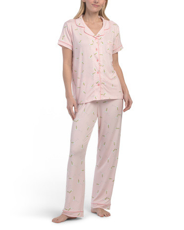 2pc Martini Print Notch Collar Pajama Set | TJ Maxx