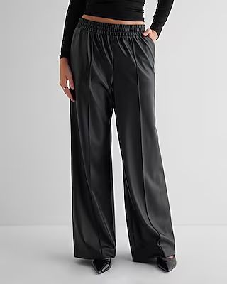 High Waisted Faux Leather Seamed Wide Leg Pant | Express