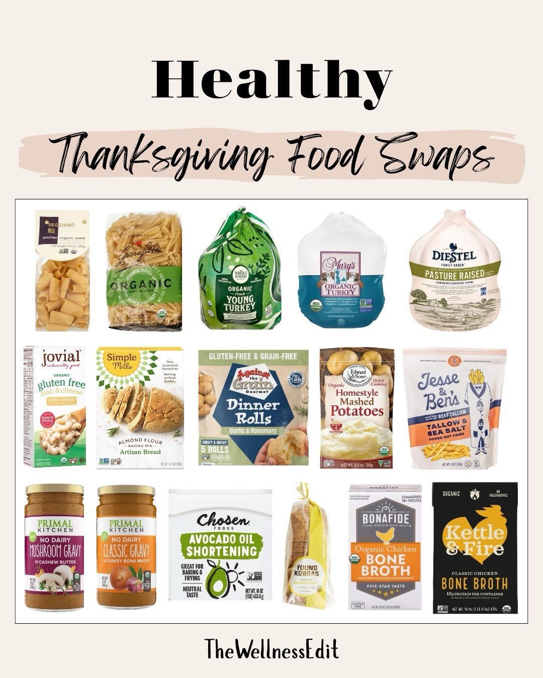 A cleaner Thanksgiving doesn’t mean giving up flavor
Just choosing ingredients that support your body, not stress it. 🦃

Here are my go-to clean Thanksgiving brands + swaps:
- @seggianofoods 
- @pastagarofalo 
- @wholefoods 
- @maryschicken 
- @diestelfamilyranch 
- @jovialfoods 
- @simplemills 
- @againstthegraingourmet 
- @edwardandsons 
- @jesseandbens 
- @primalkitchenfoods 
- @chosenfoods 
- @youngkobras 
- @bonafideprovisions 
- @kettleandfire 
- @vanleeuwenicecream 
- @whollywholesome 
- @stellar.eats 
- @jenisicecreams 

#ThanksgivingTips #healthierholidays 
#CleanEating #RealFoodRecipes #NontoxicLiving #HolidayCooking
#WellnessJourney