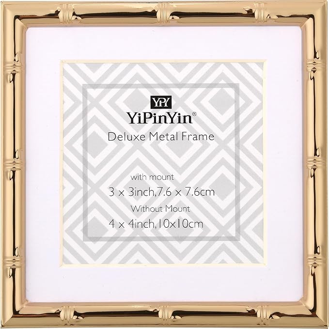 YiPinYin 4x4''Bamboo Detail Gold Metal Picture Frame Mat 3x3'',3x3''Cute Gold Plated Baby Nurse P... | Amazon (US)