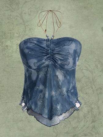 Fairycore Mermaid Tie Dye Ruched Halter Top | SHEIN