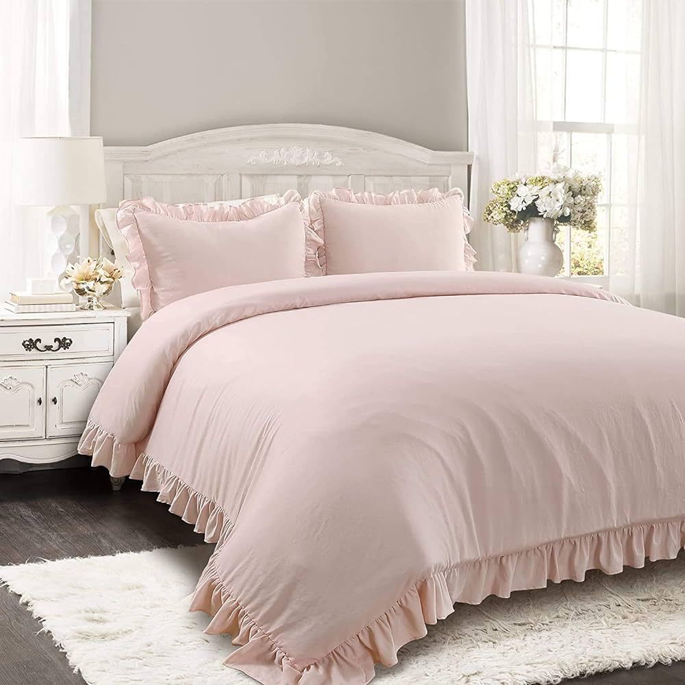 Lush Decor Reyna 3-Piece Ruffled Comforter Bedding Set with Pillow Shams, King, Blush | Amazon (US)