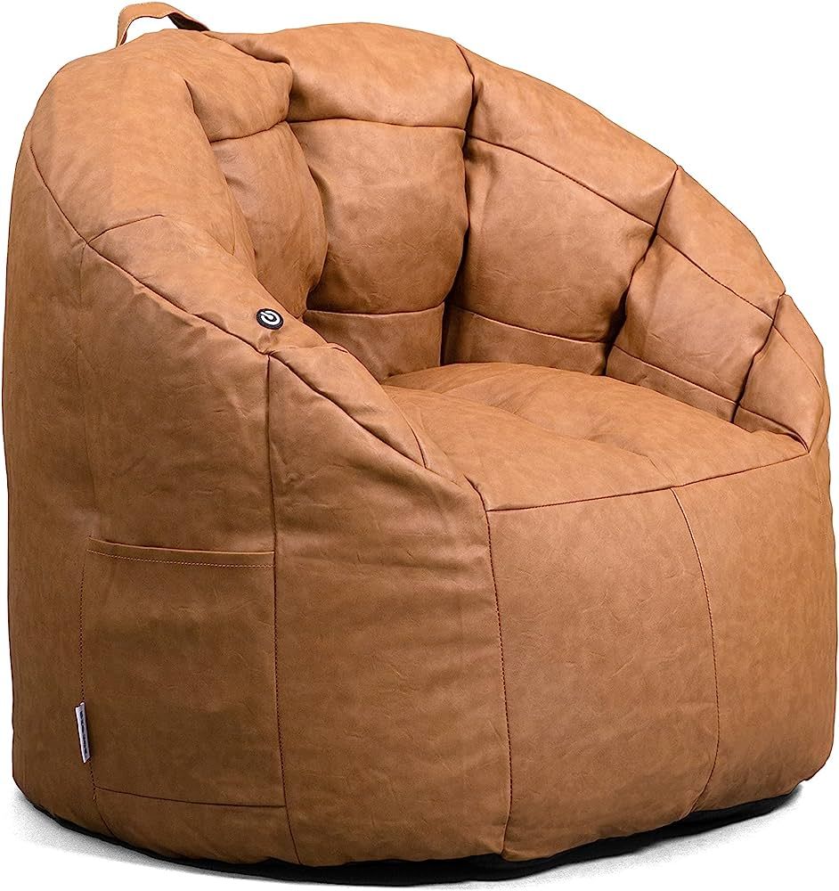 Big Joe Milano w/ Vibe Vibrating Massage Bean Bag Chair, Caramel Montana, Vegan Leather Polyester... | Amazon (US)