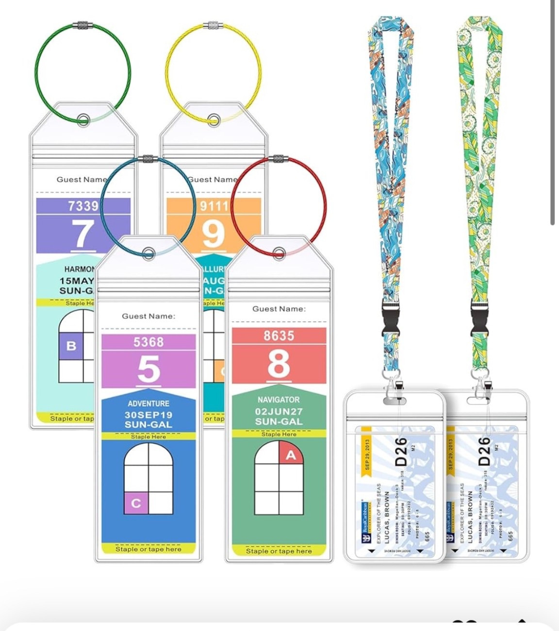 4 Pack Clear Cruise Luggage Tag Holder for Royal Caribbean and Celebrity Ships, 2 Pack Cruise Lanyards and Waterproof ID Badge Holder Suitable for Cruise Card, Cruise Essential Travel Accessories
