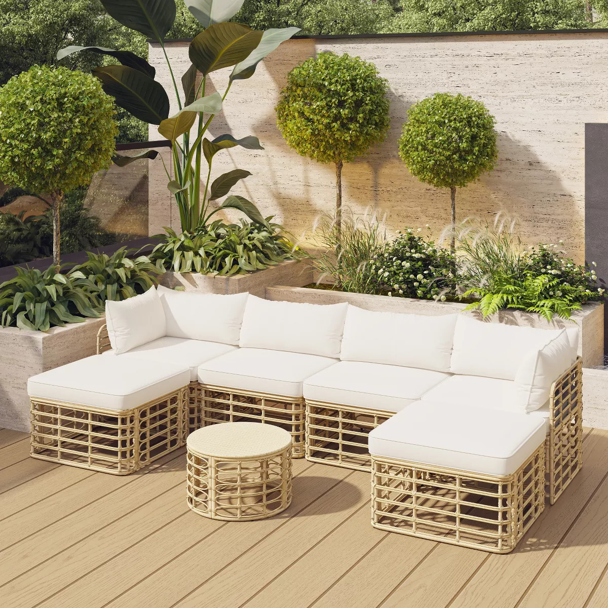 Whisen All-Weather Rattan Sectional Sofa Set with Thick Cushions and Pillows, Freely Combined Con... | Target