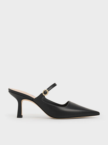 Black Buckle-Strap Heeled Mules | CHARLES & KEITH | Charles & Keith US