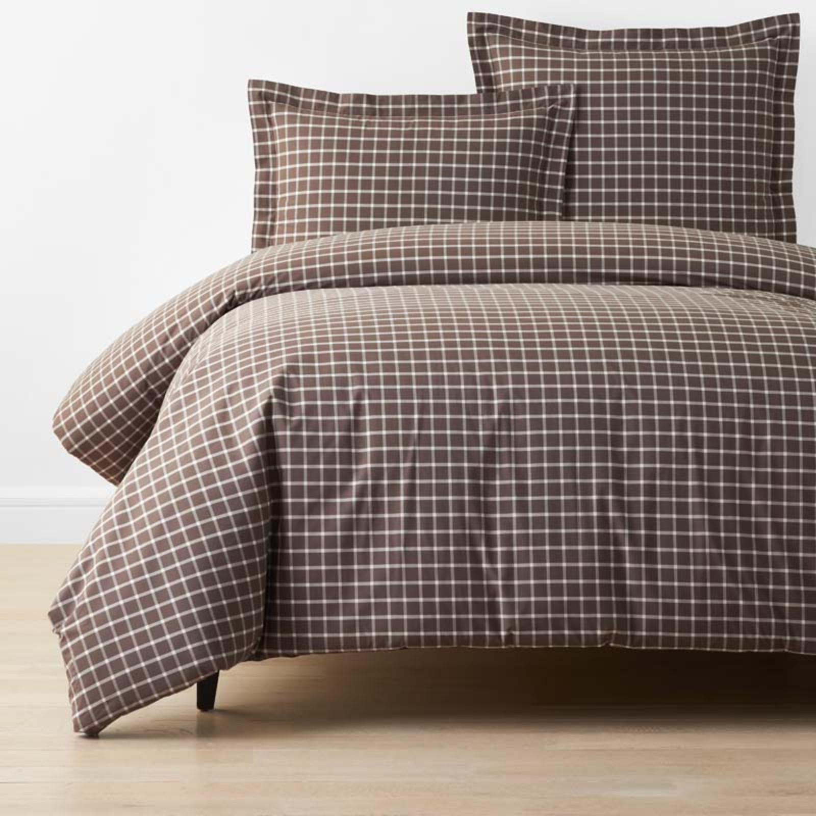 Classic Stripes and Plaids Cool Yarn-Dyed Cotton Percale Duvet Cover - Windowpane Brown, Twin | The Company Store