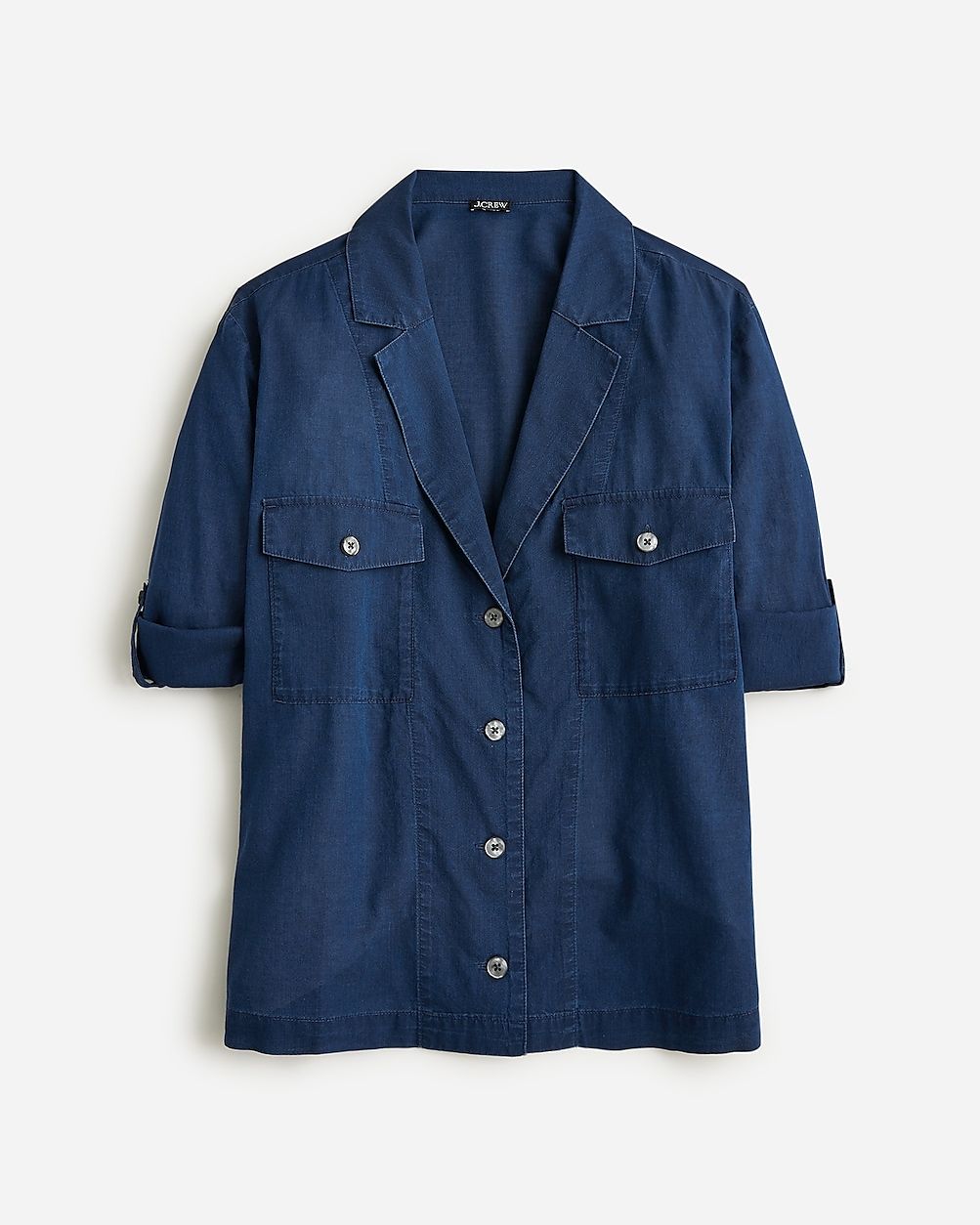 Camp-collar shirt in indigo cotton voile | J.Crew US
