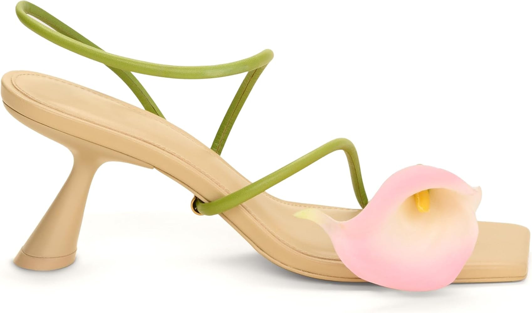 Flower Kitten Heels for Women Open Square Toe Floral Low Kitty Heels Sexy Strappy Wedding Dressy Heeled Sandals | Amazon (US)