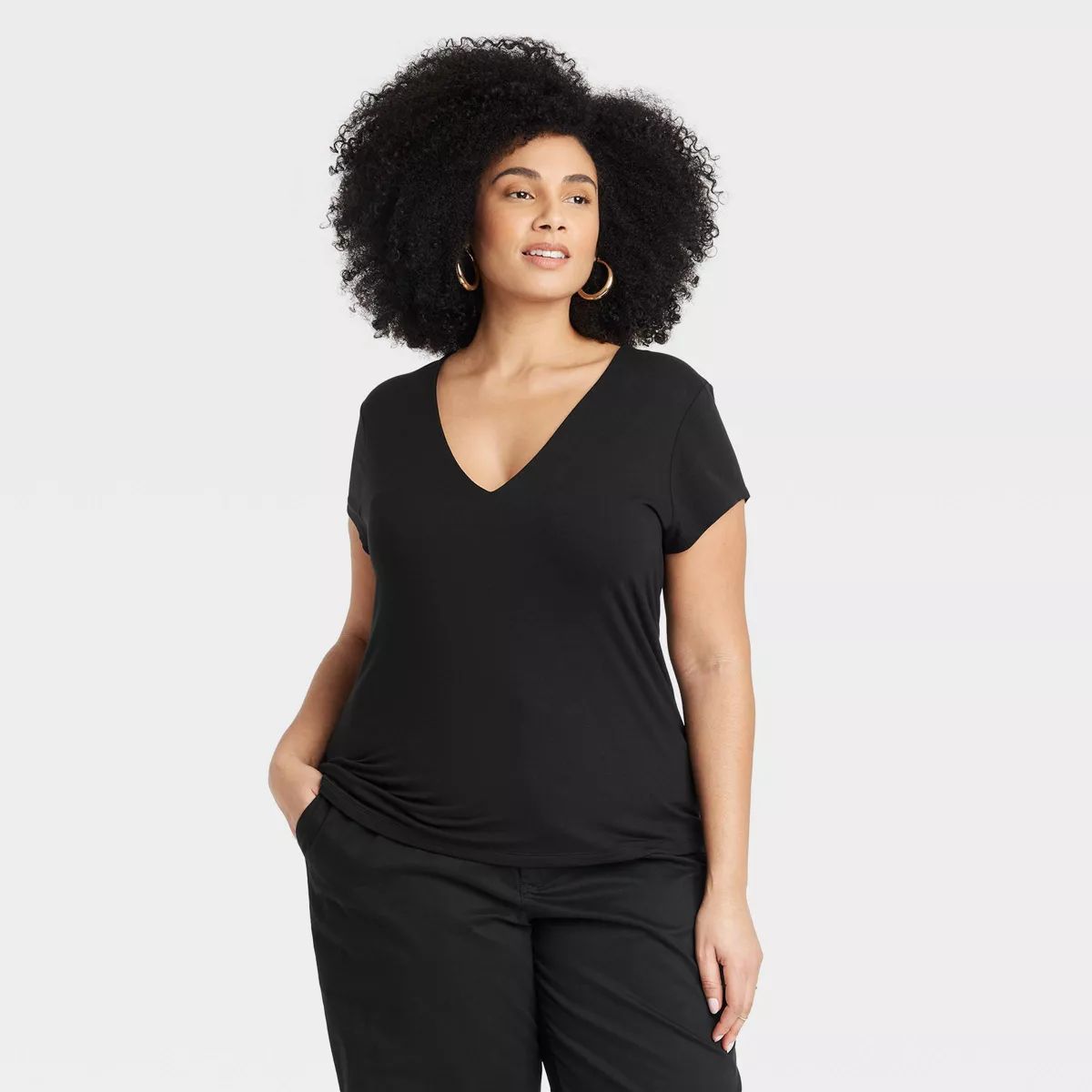 Women's Slim Fit Short Sleeve V-Neck T-Shirt - A New Day™ Black XXL | Target