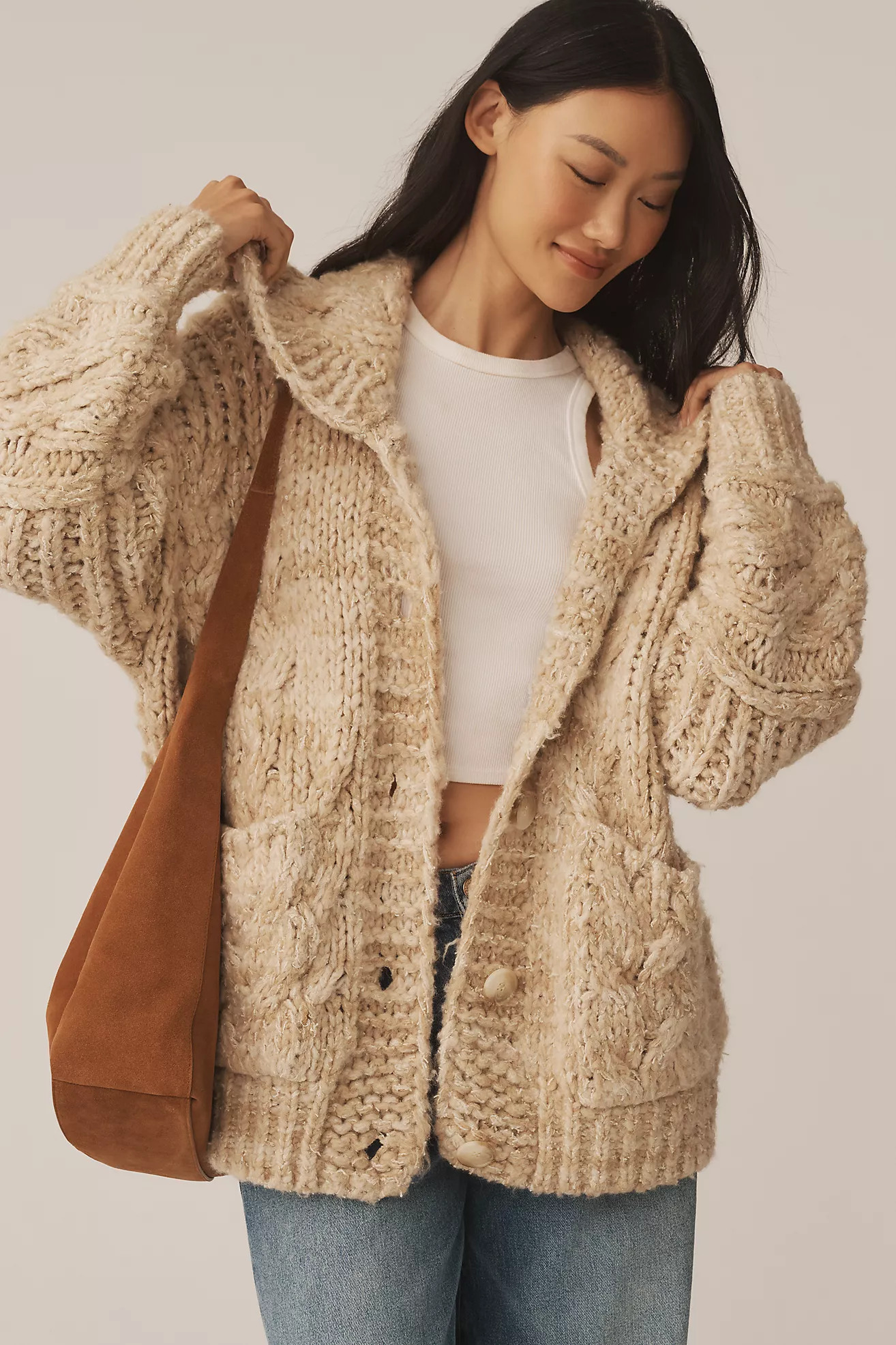 Pilcro Oversized Cable-Knit Cardigan Sweater | Anthropologie (US)