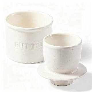 6 oz. White Ceramic Butter Dishes with Lid for Countertop, French Butter Crock for Spreadable Soft Butter | The Home Depot
