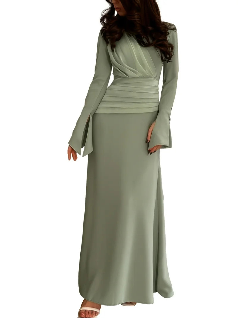 PAOLA RIBONI Chic Pea Green Long Sleeve Dress For Women, 1pc Design Perfect For Celebrations And ... | Walmart (US)