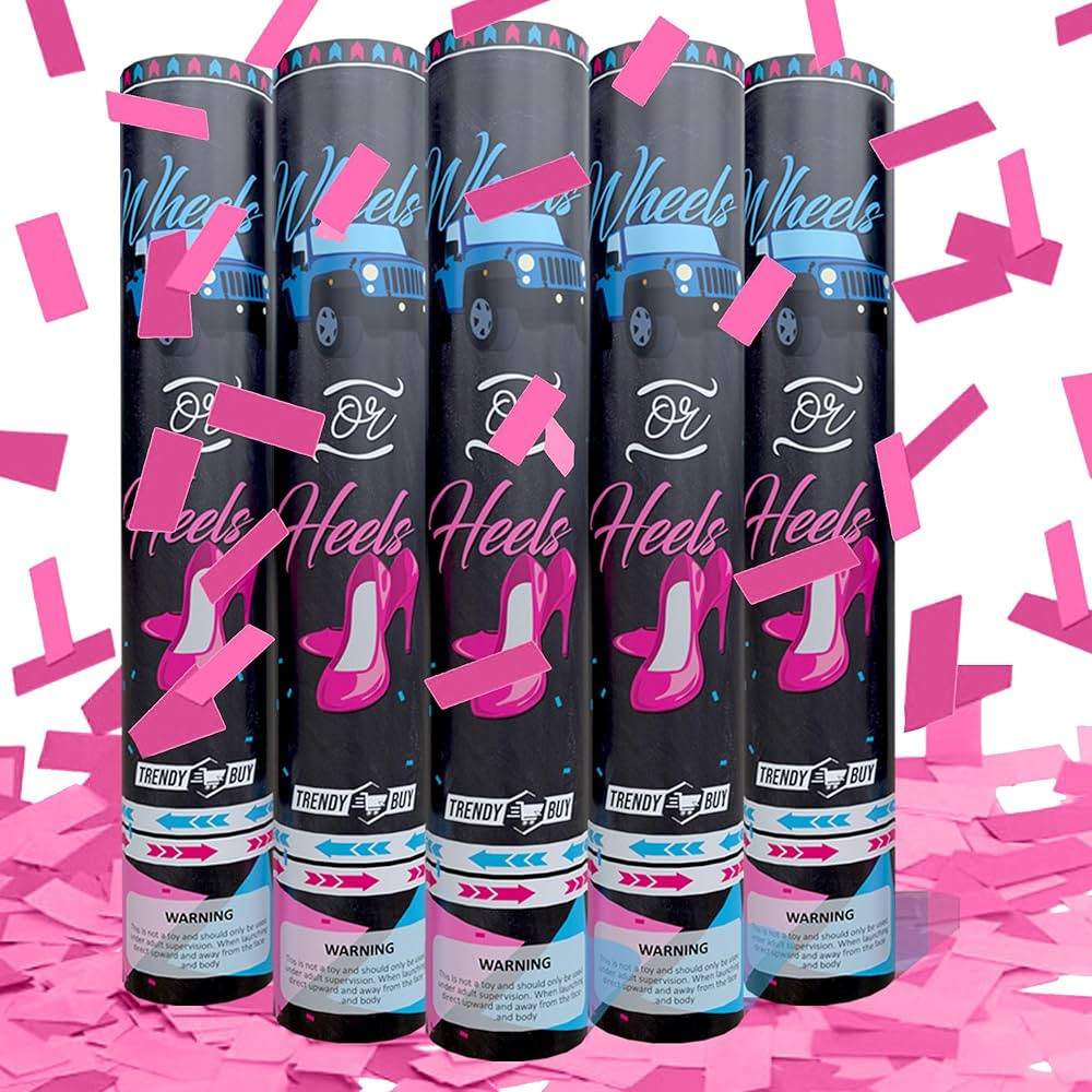 5pc Pink Gender Reveal Confetti Cannon Poppers - Biodegradable Baby Girl Gender Reveal Poppers Co... | Amazon (US)