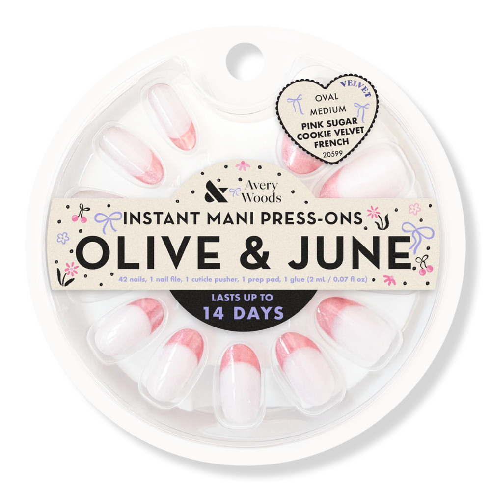 Olive & June x Avery Woods Instant Mani Press-Ons Collection - Pink Sugar Cookie Velvet French | Ulta