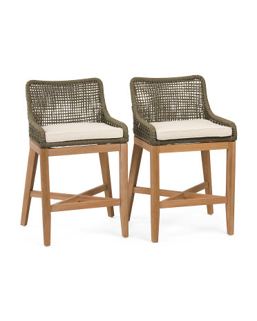 2pk Grid Weave Rope Counter Stools With Acacia Wood Base | Marshalls