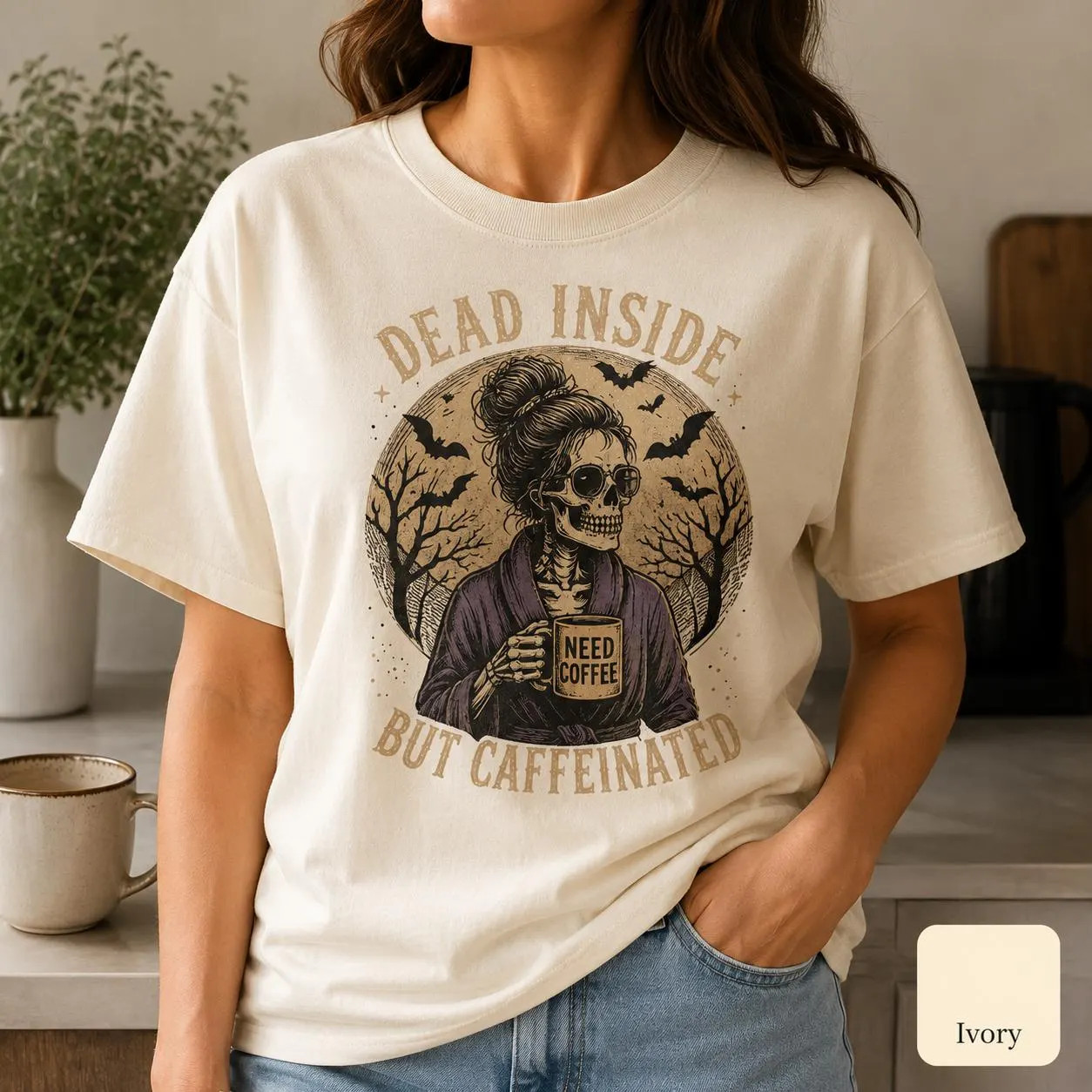 Dead Inside But Caffeinated Shirt, Funny Skeleton Coffee Tee, Spooky Comfort Colors T-Shirt | Etsy (Global)