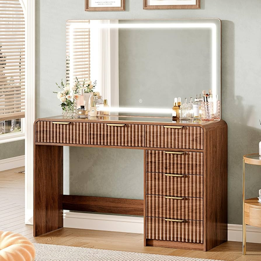 47\u201cMakeup Vanity Desk with 44.8" Mirror and Lights, Vanity Desk with 7 Drawers, Makeup vanit... | Amazon (US)