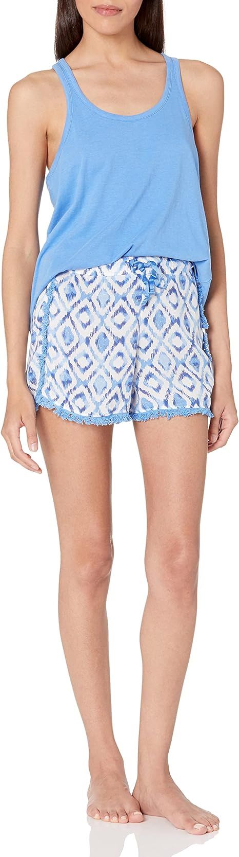 Amazon Brand - Mae Women's Sleepwear Racerback with Crochet Insert Tank Pajama Set | Amazon (US)