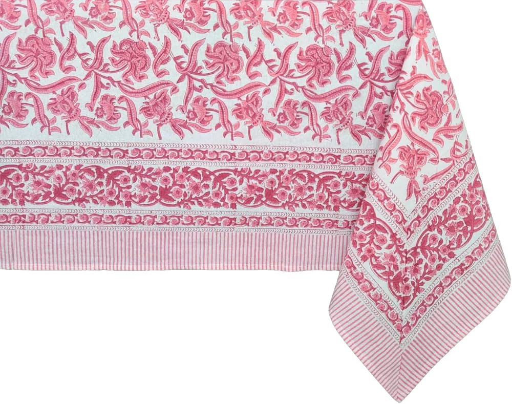 ATOSII Red Bloom 100% Cotton Tablecloth, Handblock Print Rectangle Table Cover for Kitchen Dining... | Amazon (US)