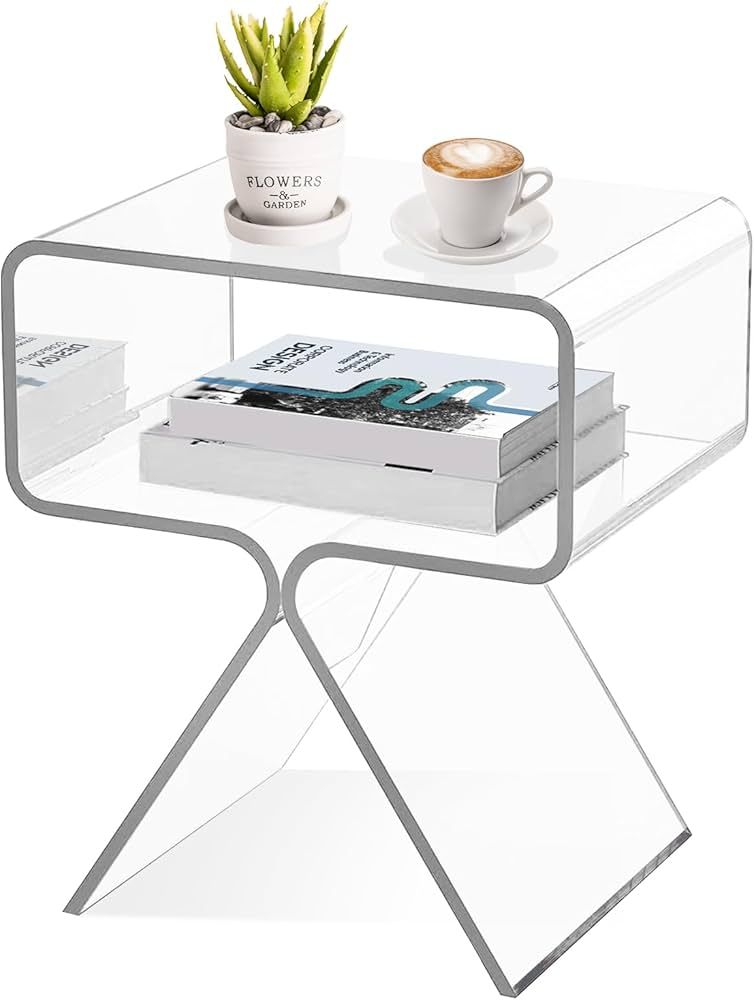 Cutora Acrylic Side Table Clear Nightstand 2 Tiers Bedside Table Modern Design 17.7" x 15.4" x 11... | Amazon (US)