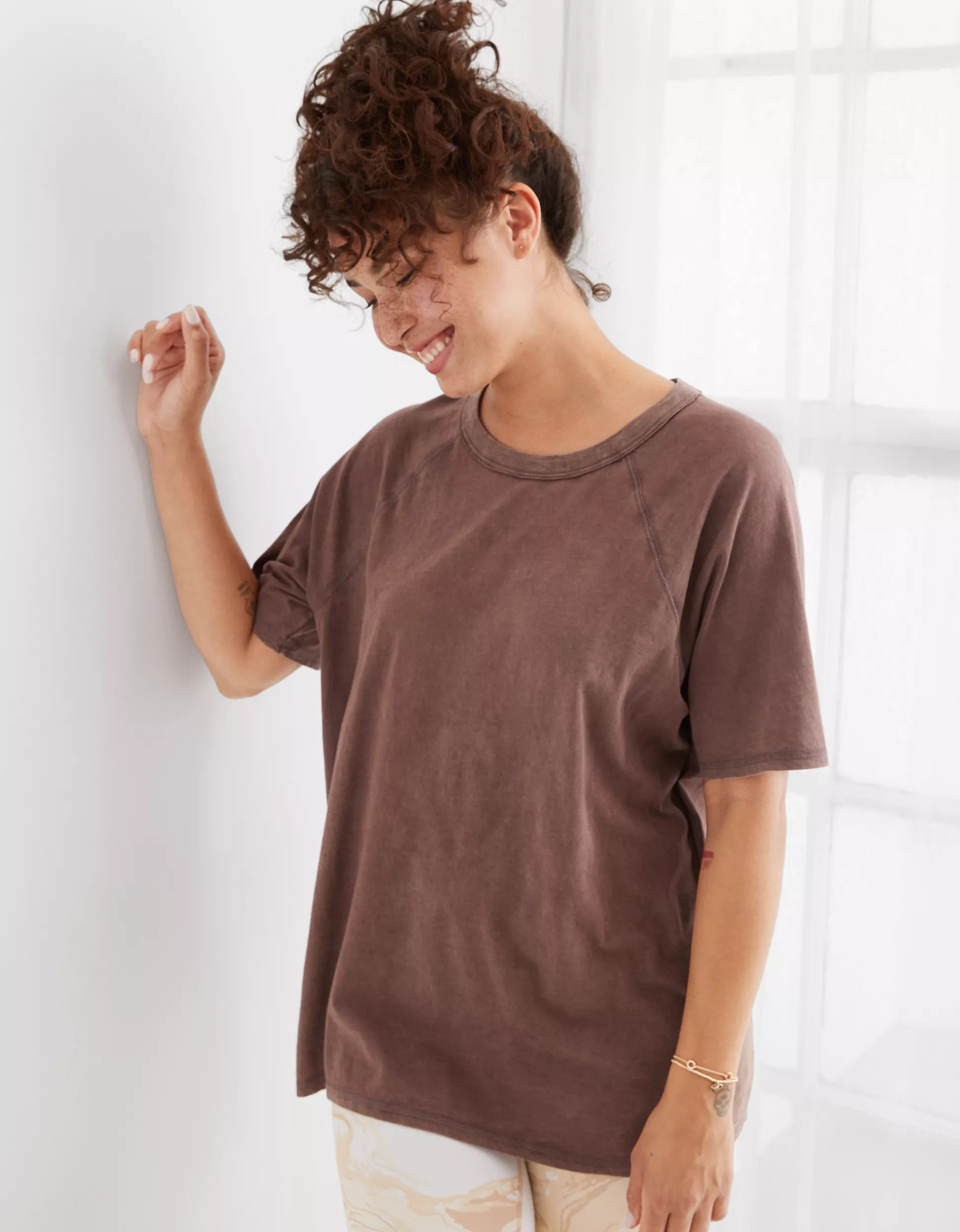 Aerie Distressed Raglan Boyfriend T-Shirt | American Eagle Outfitters (US & CA)