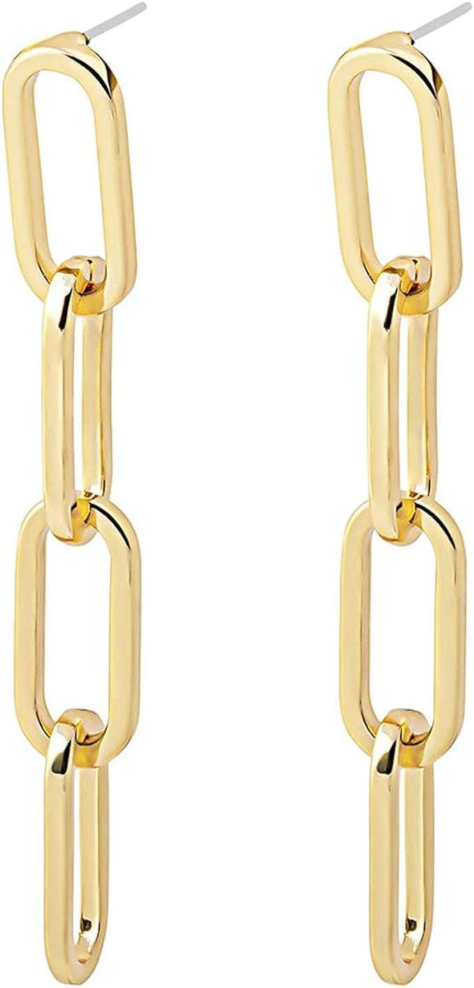 Amazon.com: Link Chain Drop Earrings Minimalist paperclip Chain Dangle Earrings for Women Girls G... | Amazon (US)