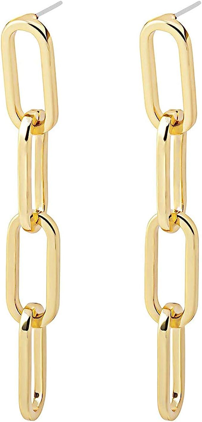 Amazon.com: Link Chain Drop Earrings Minimalist paperclip Chain Dangle Earrings for Women Girls G... | Amazon (US)