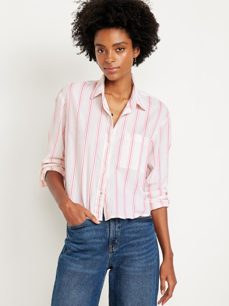 Cropped Button-Down Striped Shirt | Old Navy (US)