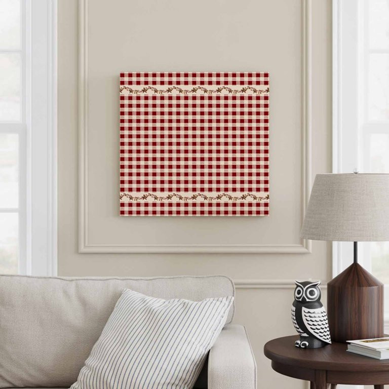 Country Red Buffalo Plaid Framed Canvas Wall Art, Retro Star Berries Vine Linen Texture Wall Art ... | Walmart (US)
