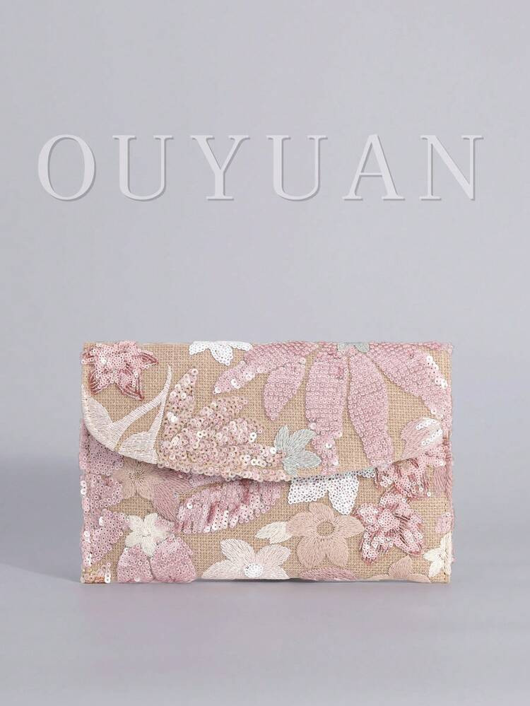 Sequin Embroidered Floral Envelope Clutch, Women's Fashion Sequin Patchwork Handbag, Party Evening Bag, Random Cut, Suitable For Women, Suitable For Party, Wedding, Prom, Perfectly Matches Holiday Party Dresses, Evening Gowns And Sequin Dresses, Matches Prom Accessories, Party Clutch, Shiny Sequin Bag, Elegant Women's Fashion Clutch , Sequin | SHEIN