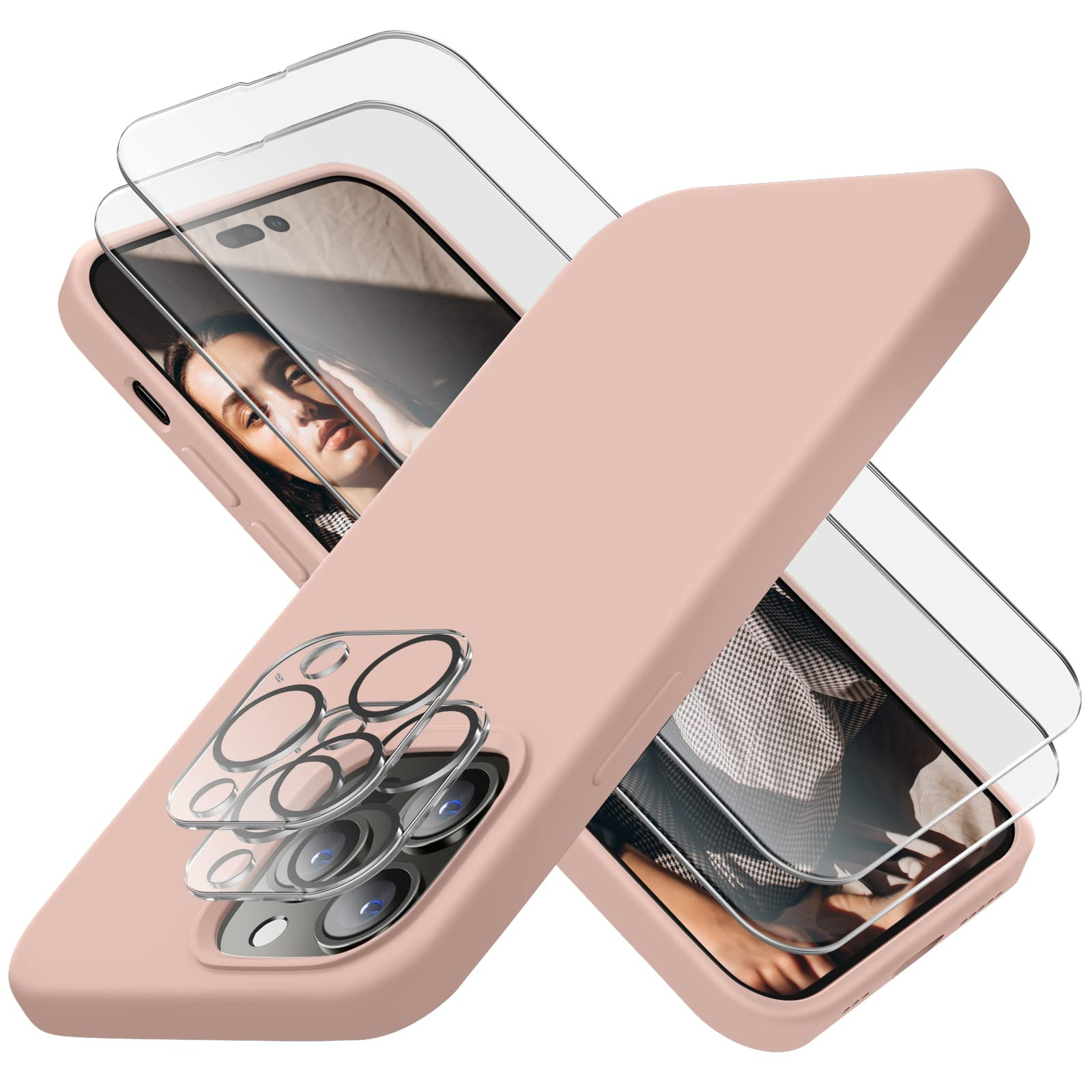 Cordking Designed for iPhone 14 Pro Max Case, Silicone Phone Case with [2 Screen Protectors] + [2 Ca | Amazon (US)