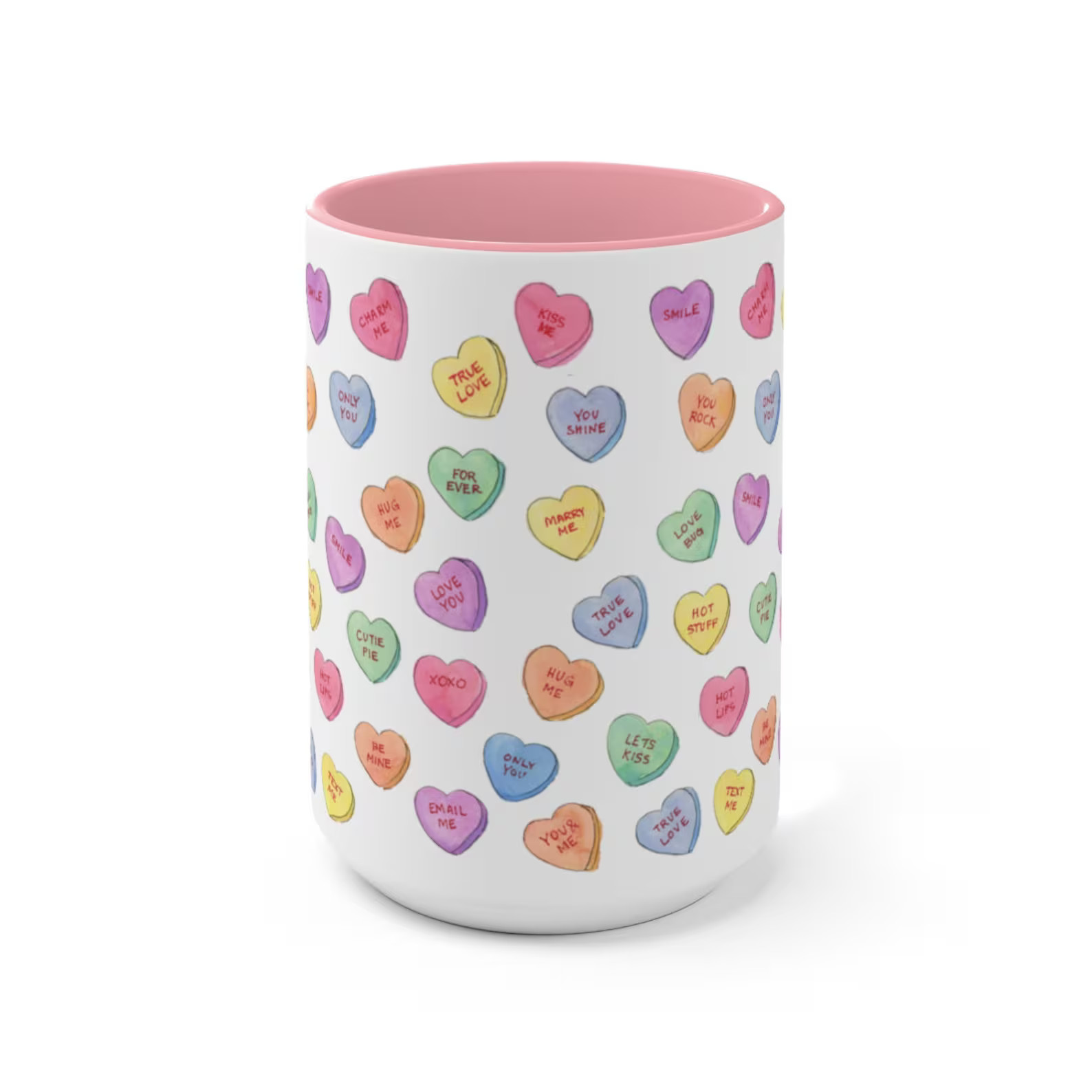 Valentine's Conversation Hearts Mug, Valentines Day Coffee Mug, 15 Oz Mug, Pink Hearts Coffee Mug... | Etsy (US)