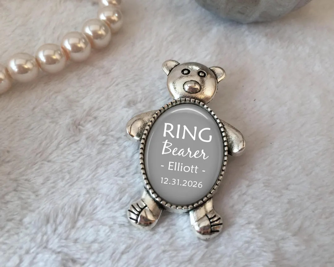 Ring Bearer Gift, Personalized Pin for Ring Bearer, Groom's Attendant Boutonniere Pin, Teddy Bear... | Etsy (US)