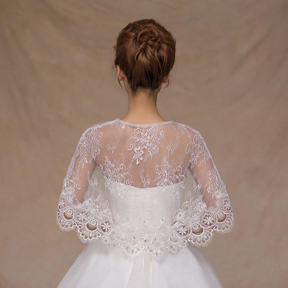 Vivivalue Lace Wedding Wrap Shrug Shawls Stole Boleros Cape Capelet Rhinestone Bride | Amazon (US)